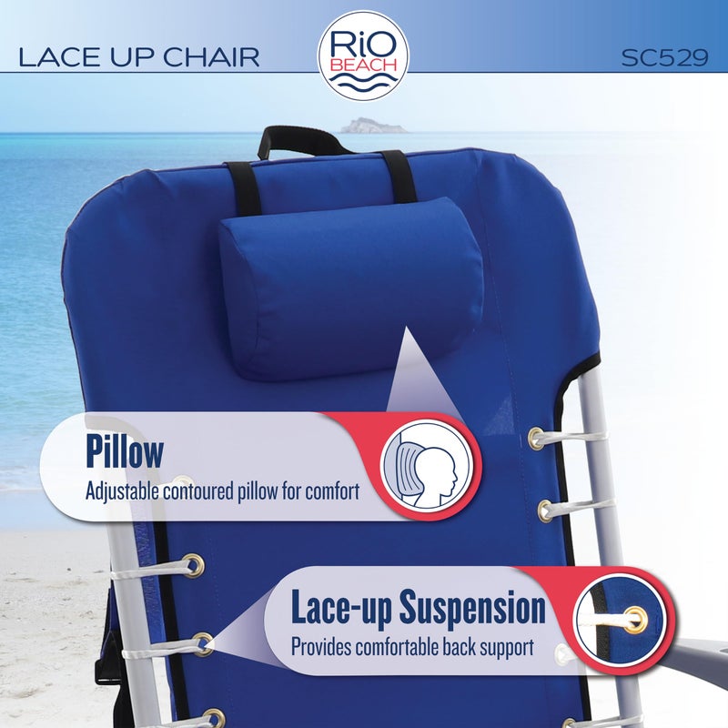 Rio Brands ASC529-46-1 4-Position Backpack Lace-Up Suspension Folding Beach Chair 44.7" x 25.5" x 26.5" Light Blue - Image 4
